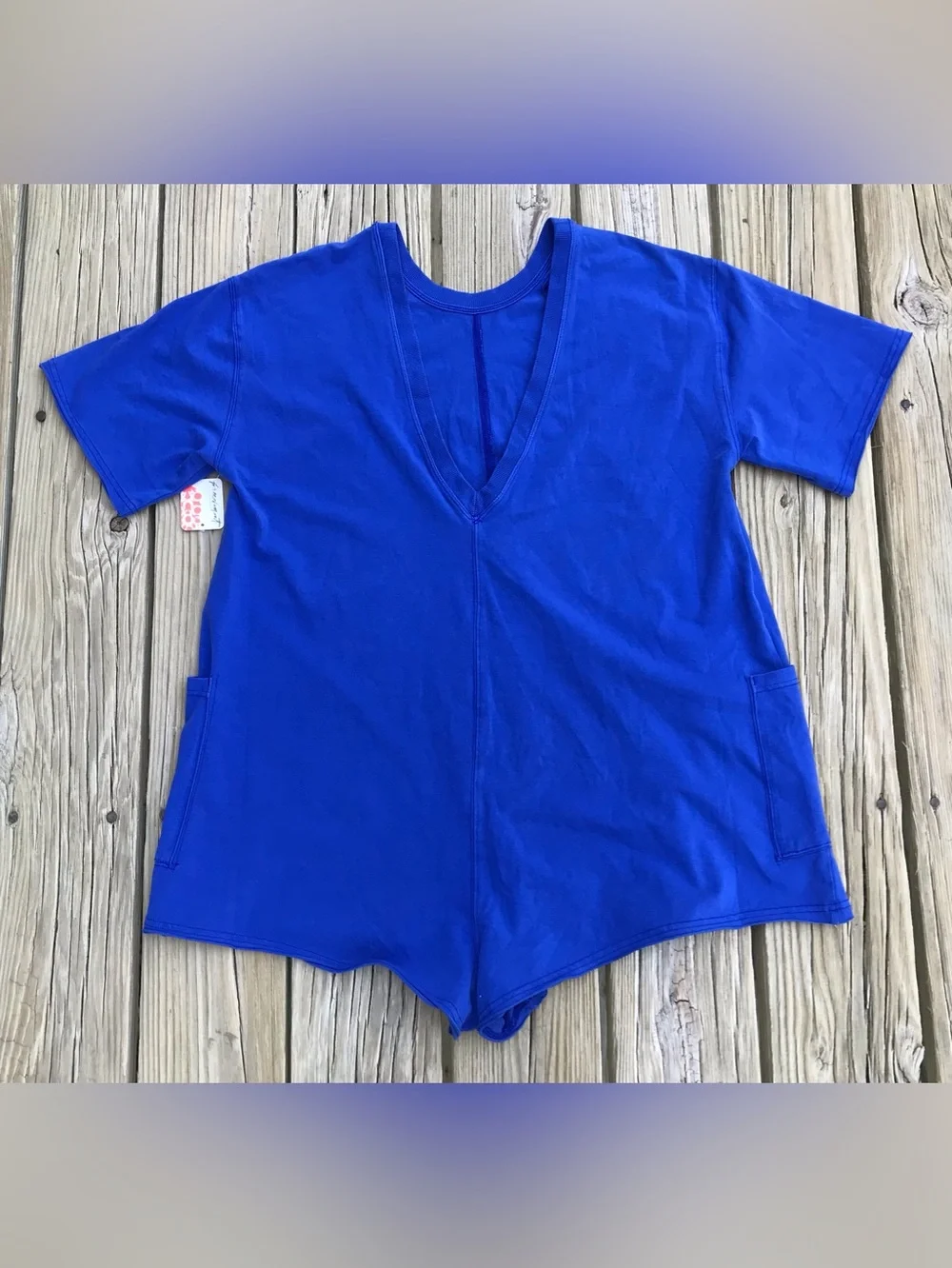 NEW Ladies M FREE PEOPLE Movement Electric Shock Blue Hot Shot Shorts Romper